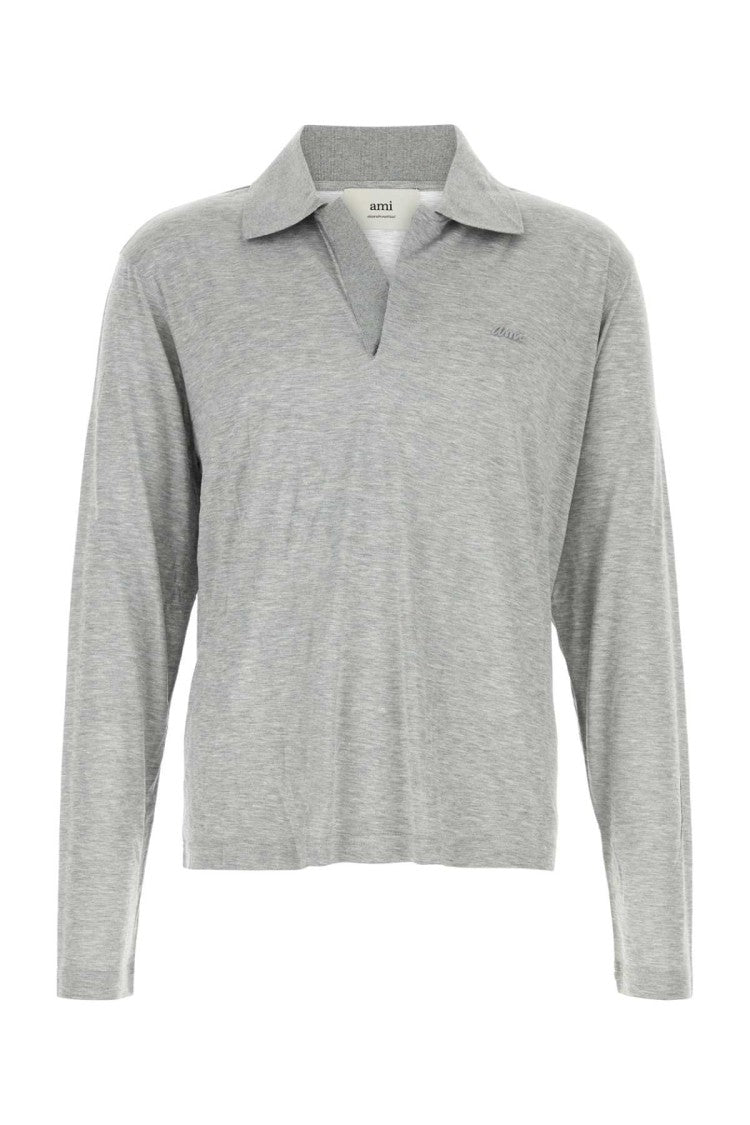 Ami Grey Viscose Blend Polo Shirt