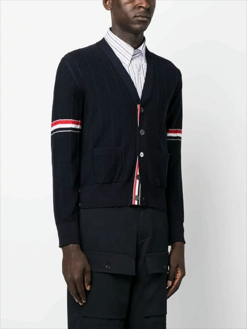 Thom Browne Classic V-Neck Cardigan With Striped Accents