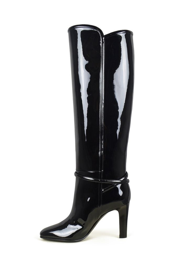 Saint Laurent High-Shine Black Patent Leather Ankle Boots