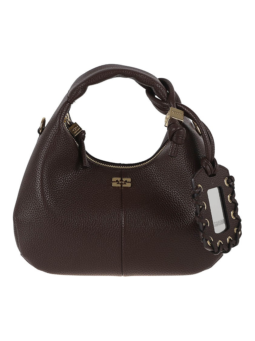 Ganni Soft-Structured Pebbled Brown Bag With Detachable Strap