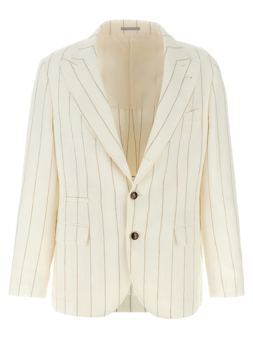 Brunello Cucinelli Pinstriped Deconstructed Blazer