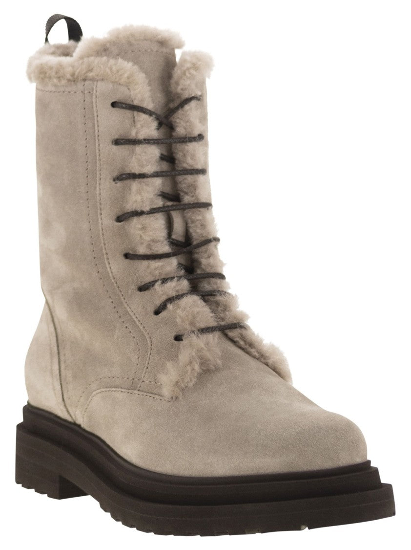 Brunello Cucinelli Suede Boot With Shearling Lining
