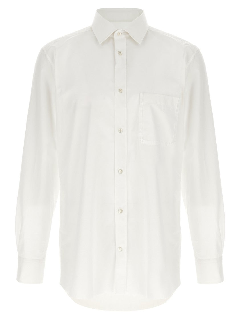Maison Margiela White Cotton Poplin Shirt With Chest Pocket And Raw Hem
