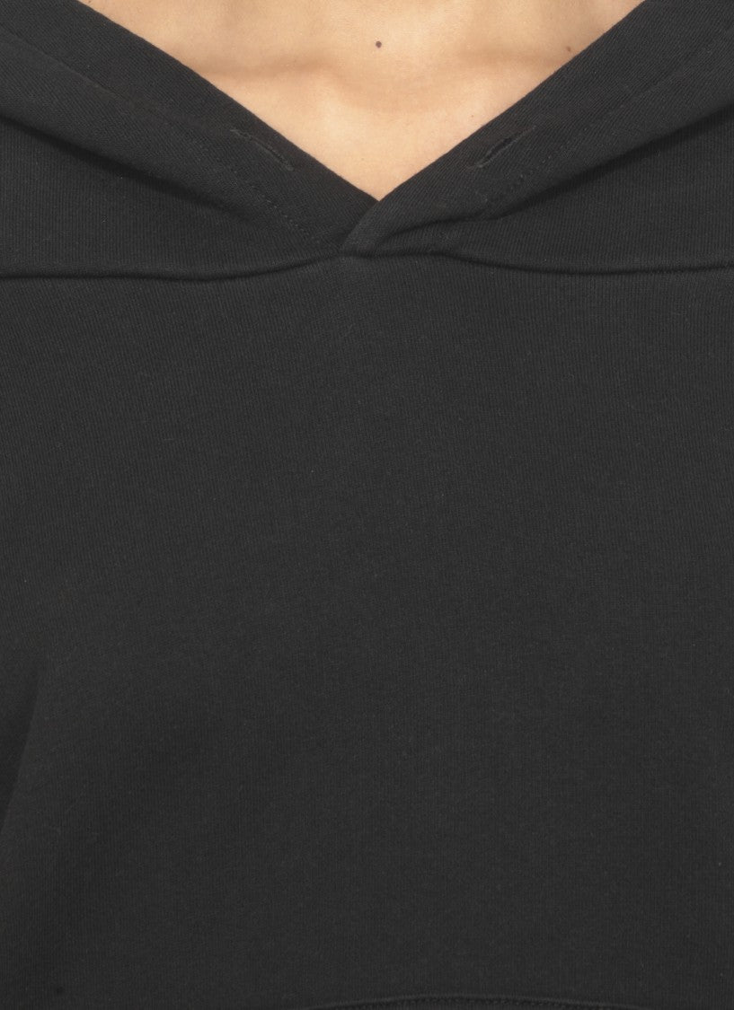 Mm6 By Maison Margiela Off-Shoulder Black Cotton Hoodie With Front Kangaroo Pocket
