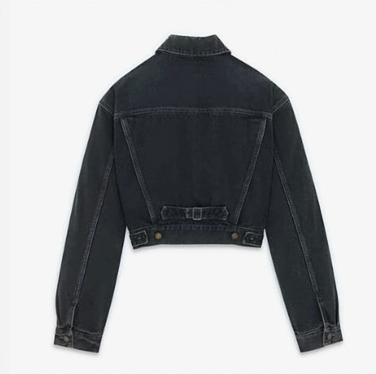 Saint Laurent Cropped Black Denim Jacket With Classic Button-Up Front