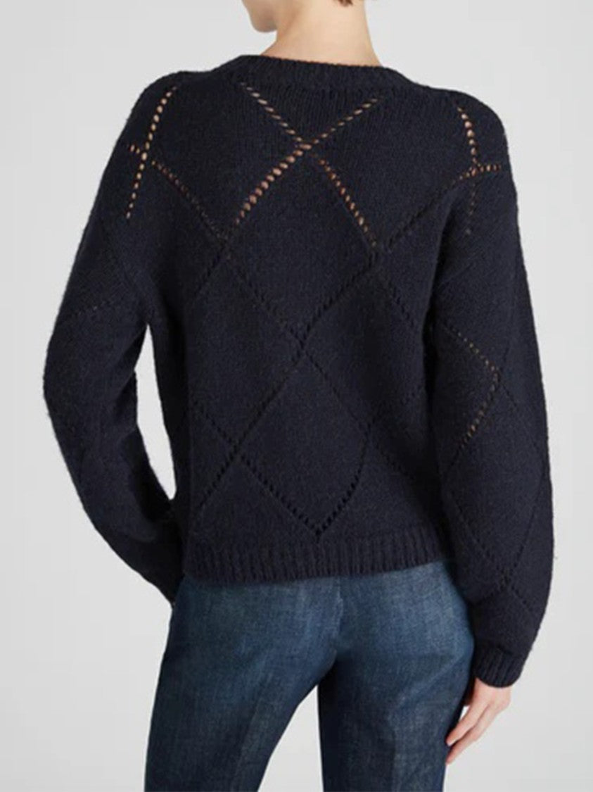 Zanone Diamond Openwork Knitted Crew Neck Sweater