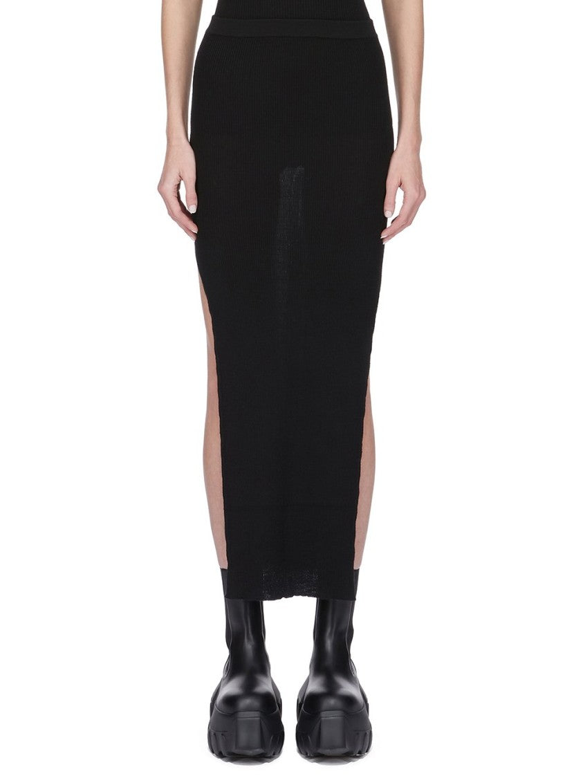 Rick Owens Ribbed Knit Sacriskirt With Signature Back Detail