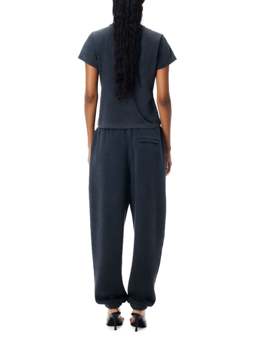 Alexander Wang Cropped Black Tee With Subtle Hotfix Logo