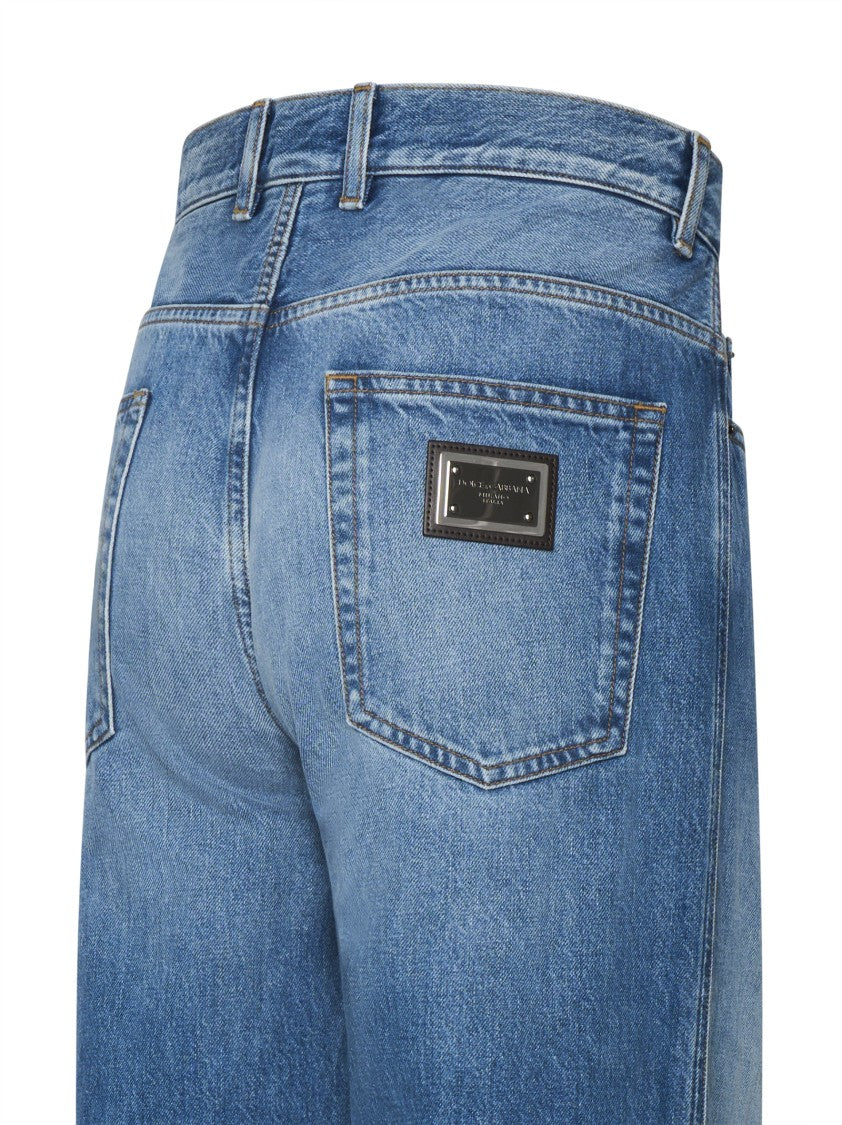 Dolce & Gabbana Straight Leg Oversized Denim With Branded Patch