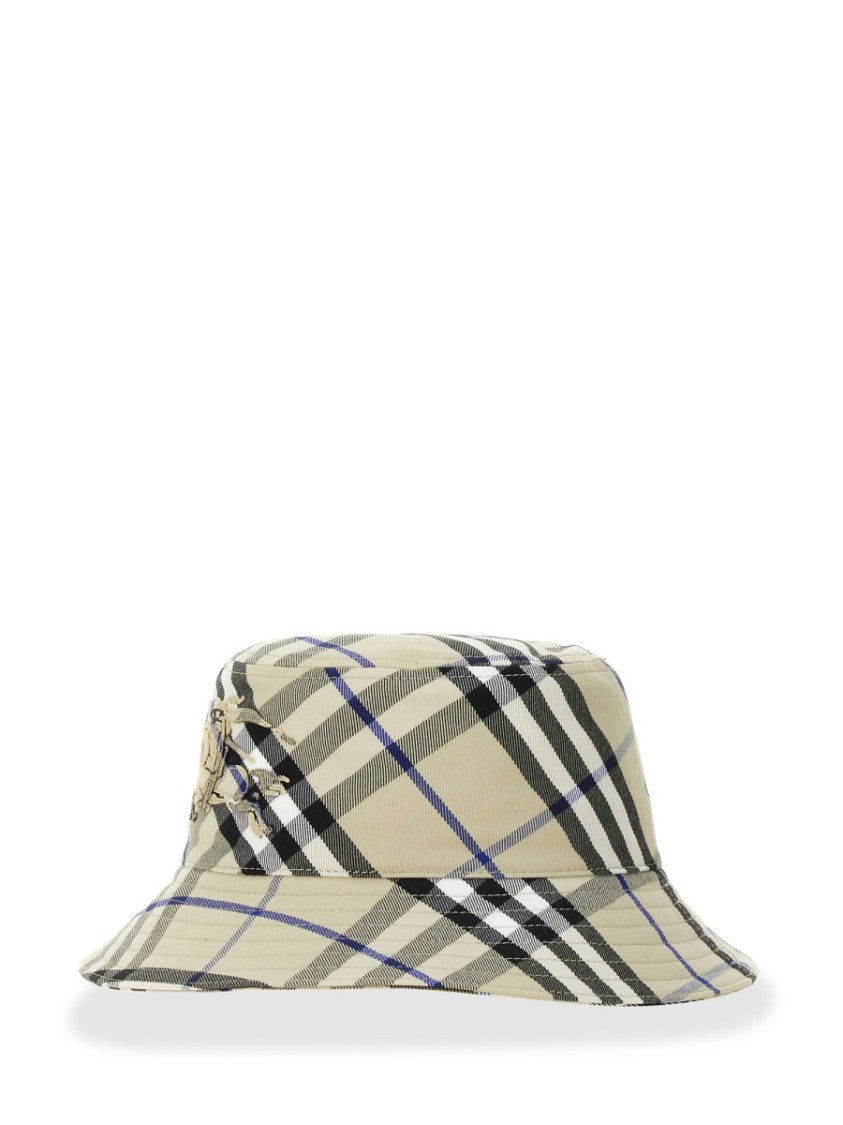 Burberry Plaid Bucket Hat With Structured Brim And Logo