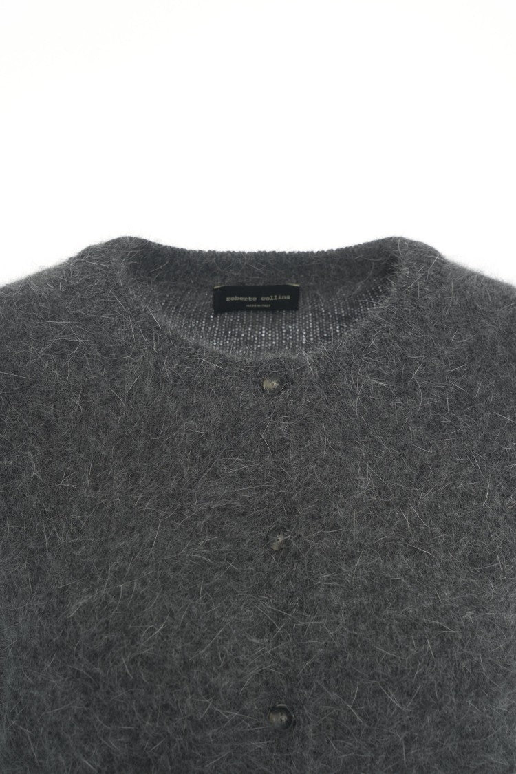 Roberto Collina Cropped Grey Knit Cardigan With Button Closure And Ribbed Details