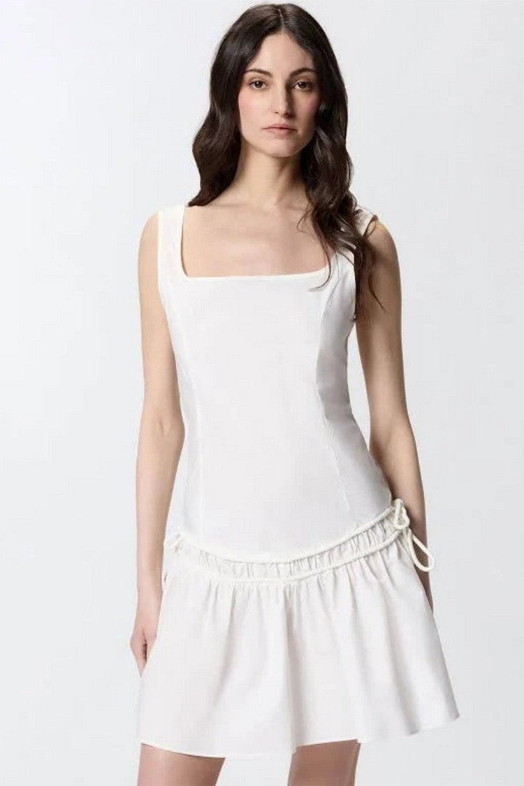 Pinko White Square-Neck Drop-Waist Cotton Mini Dress