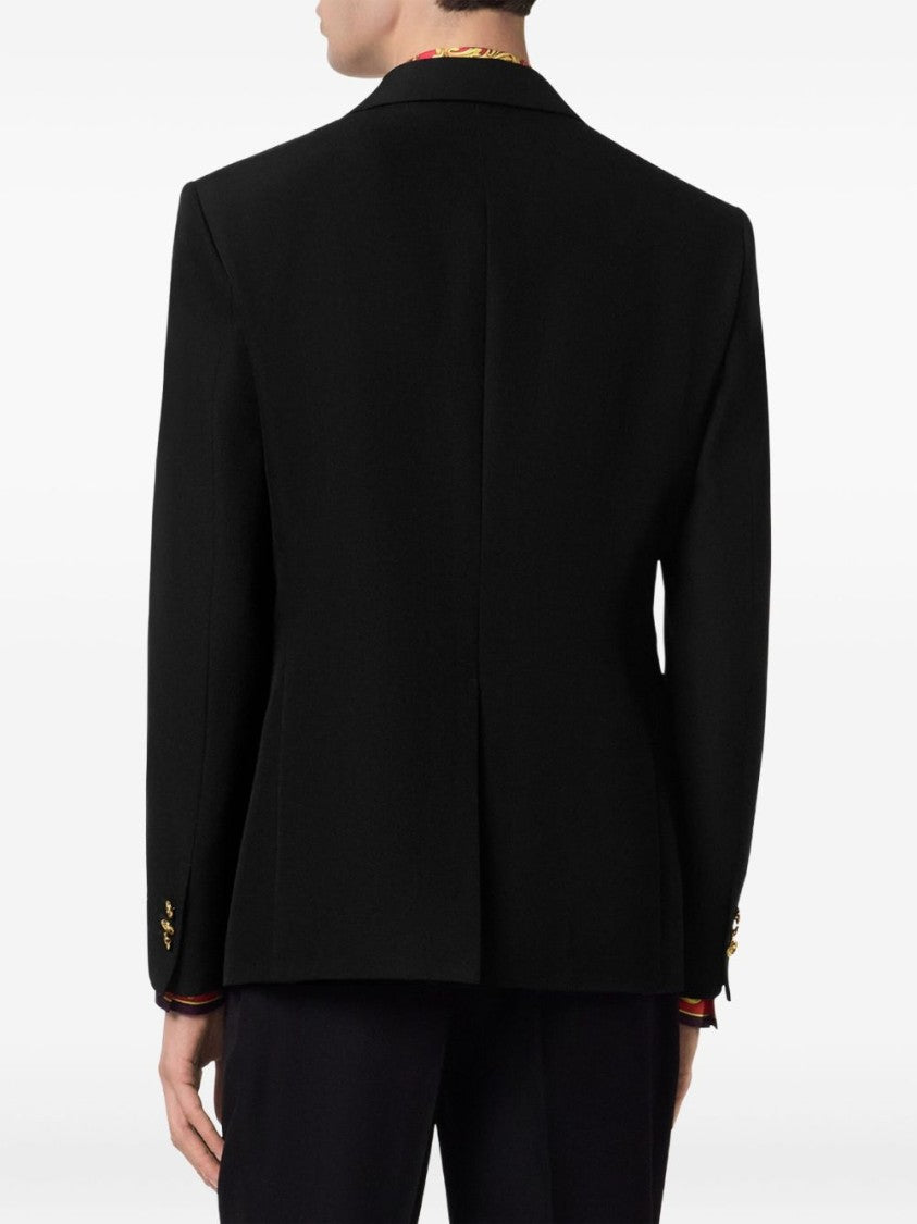 Versace Black Wool Gold Button Three-Button Jacket