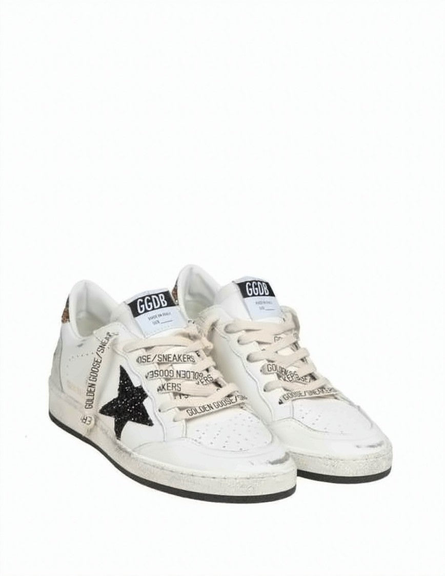 Golden Goose Distressed White Leather Low-Top Sneakers With Glitter Star