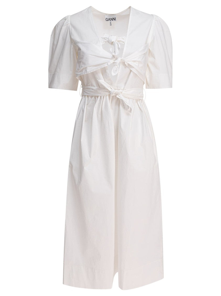 Ganni Midi Dress Featuring Knotted Ribbons