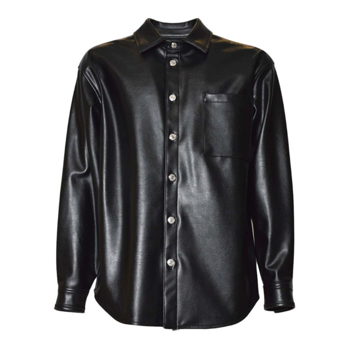 Msgm Glossy Black Casual Shirt With Classic Collar And Buttoned Cuffs