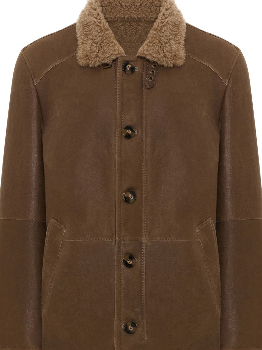 Bigardini Mid-Length Brown Merinillo Shearling Jacket With Plush Collar