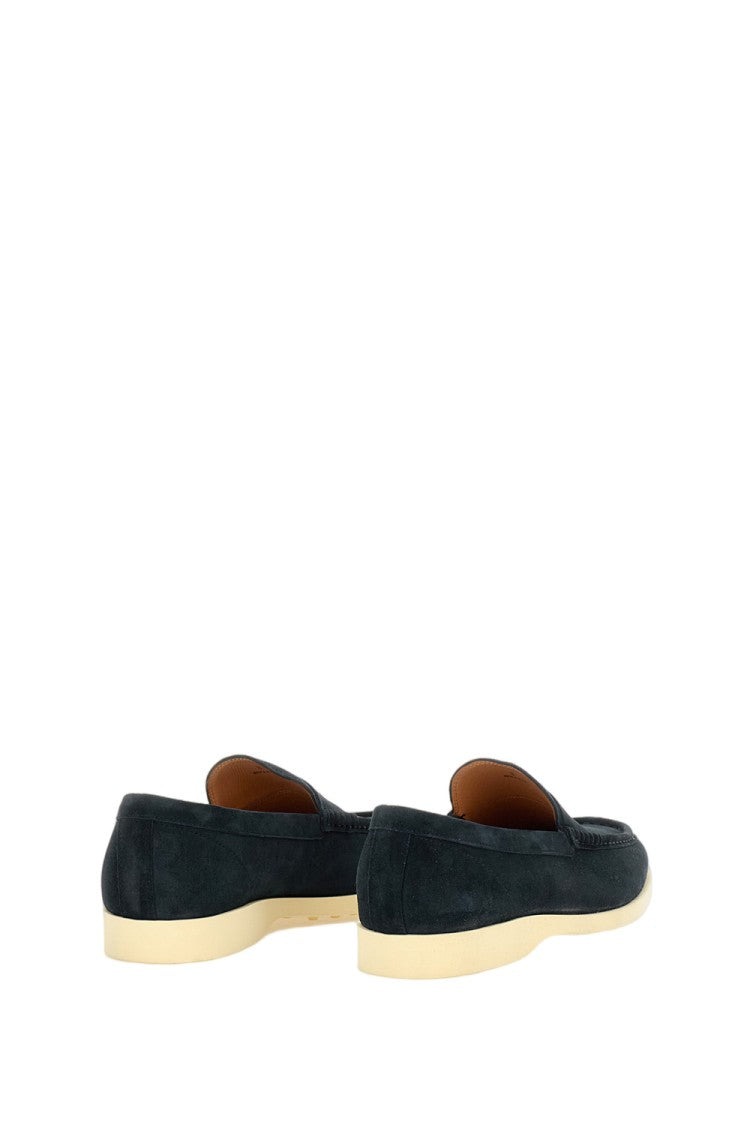 Tod's Debossed Monogram Blue Calfskin Suede Loafers