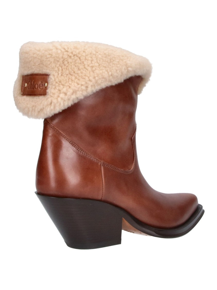 Chloé Brown Azelan Pointed Shearling Ankle Boots