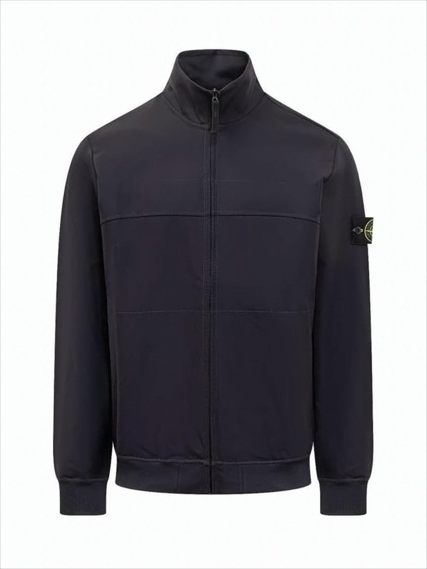 Stone Island High Collar Jacket With Zipper And Distinctive Patch