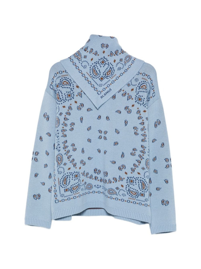 Alanui Blue Draped Turtleneck Sweater