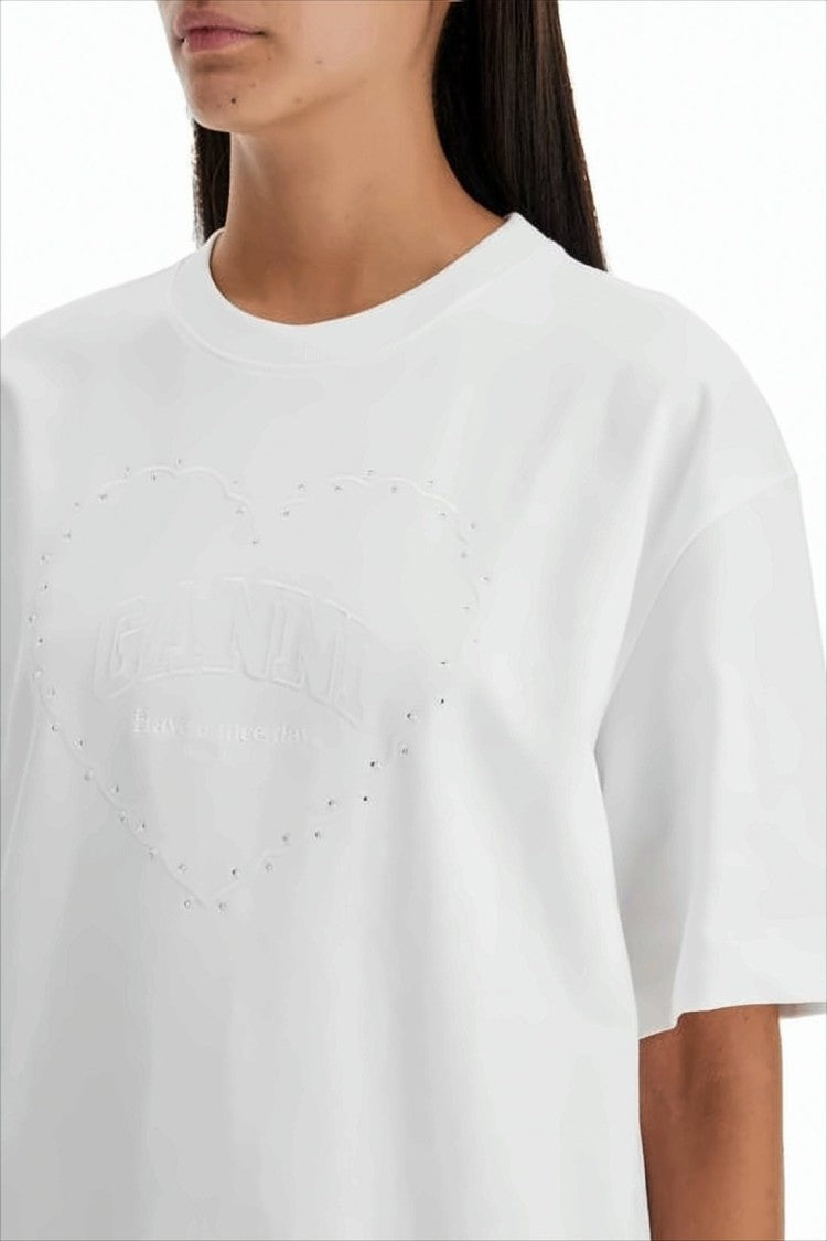 Ganni Relaxed-Fit Short-Sleeve T-Shirt With Heart Embossed Design