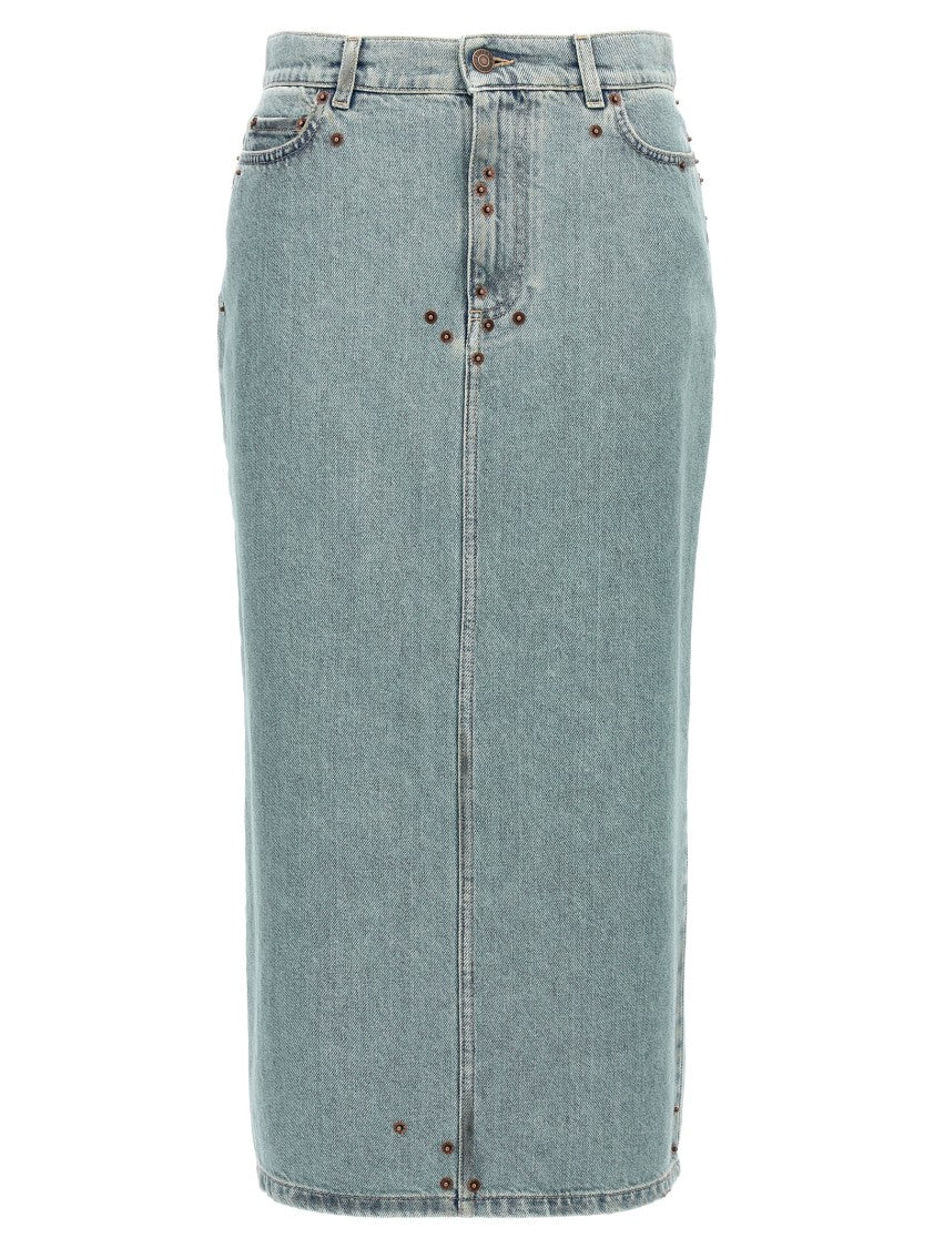 Moschino Rivets Denim Skirt With All-Over Metal Details