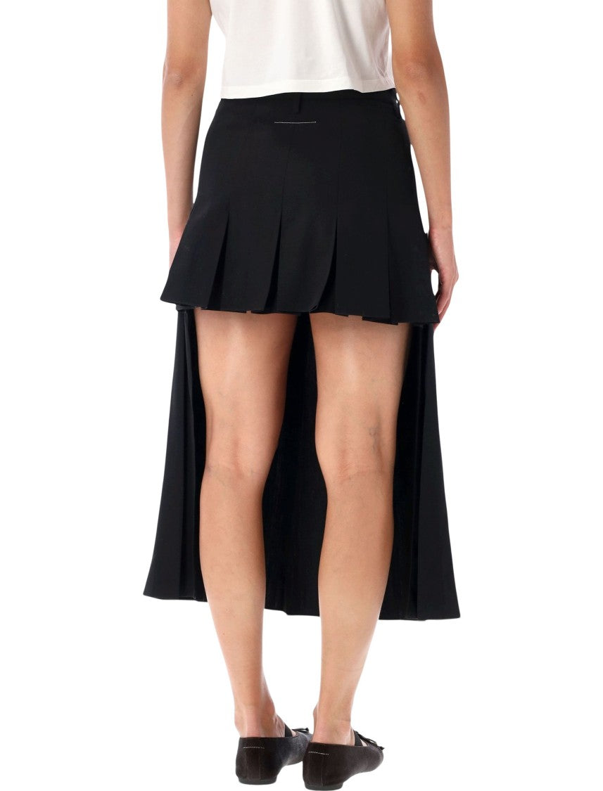 Mm6 By Maison Margiela Pleated Asymmetric Midi Skirt With Distinctive Topstitching