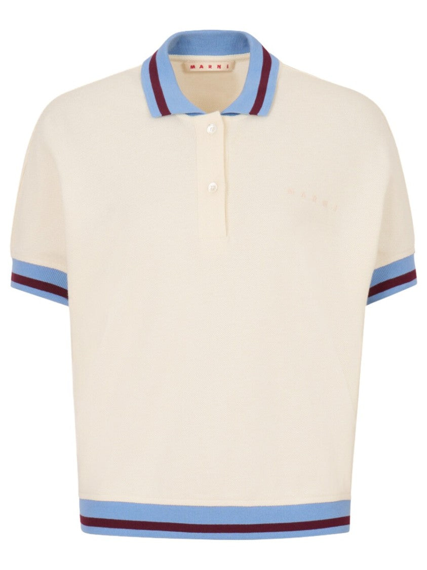 Marni Cropped Ribbed Trims Chest Logo Polo Shirt