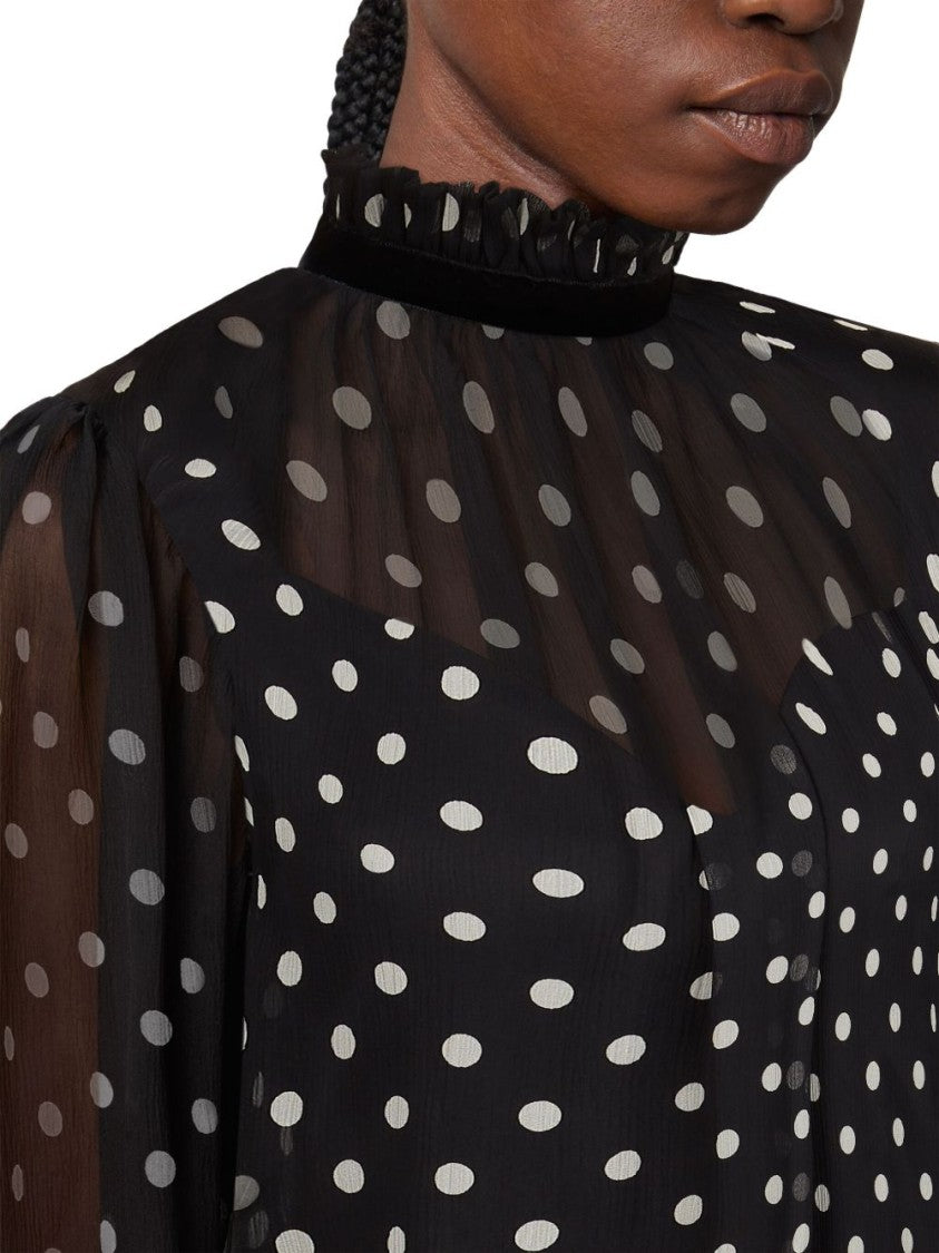 Nina Ricci Black Polka Dot Ruffled High Dress