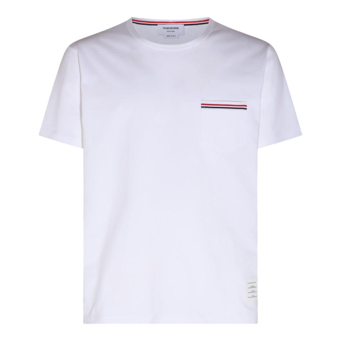 Thom Browne Regular Fit White T-Shirt With Tricolor Stripe Detail