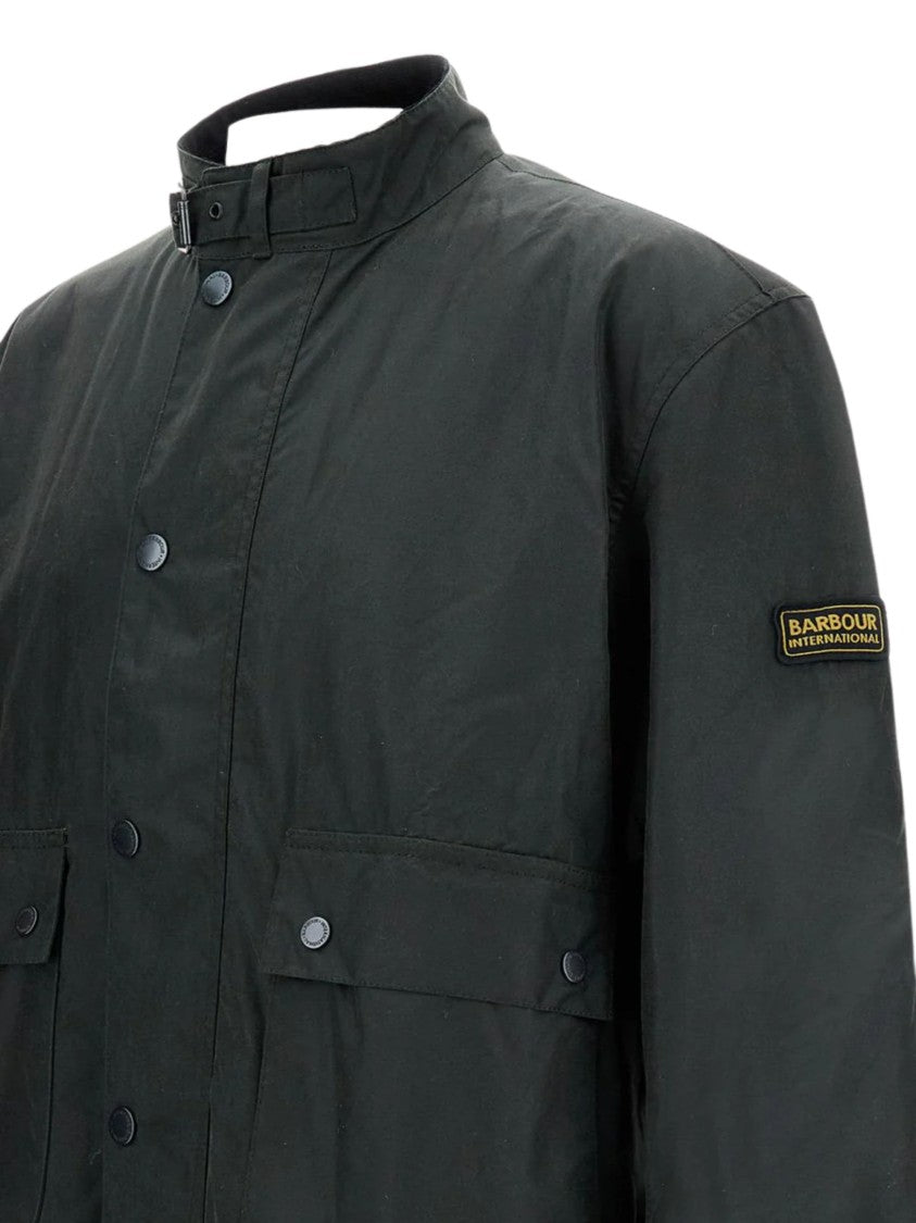 Barbour Cropped Wax Jacket With High Collar And Flap Pockets