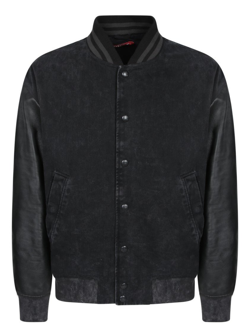 Diesel Black Leather Bomber Jacket