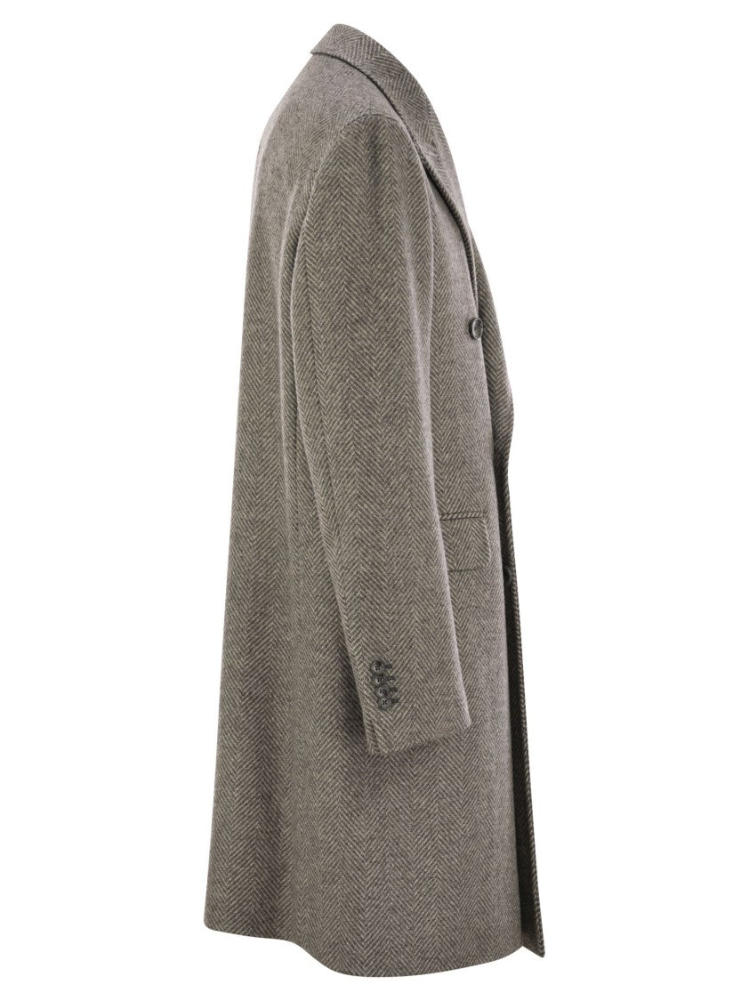 Tagliatore Herringbone Coat In Virgin Wool And Cashmere