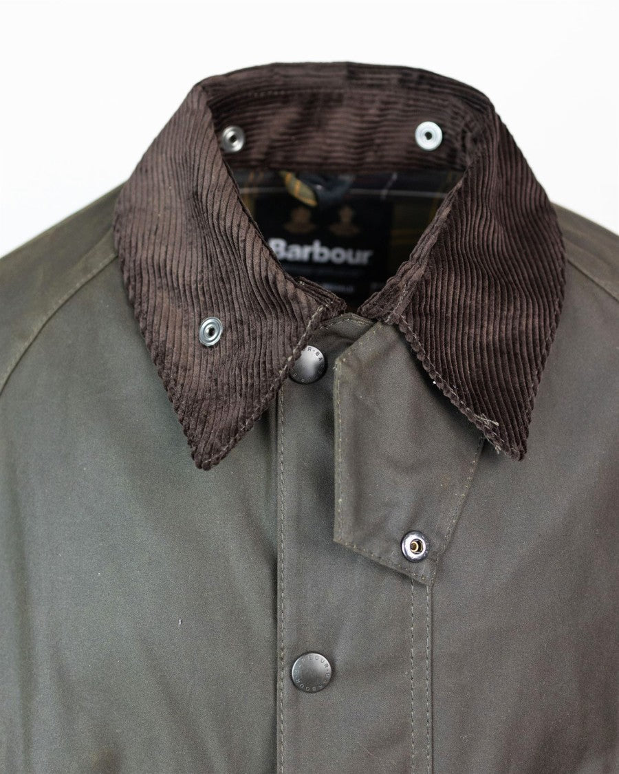Barbour Classic Waxed Cotton Jacket With Two-Way Zip And Corduroy Details