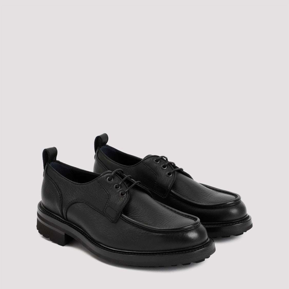 Brioni Black Grained Leather Derbies
