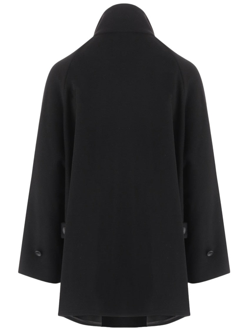 Tagliatore Black Wool Cape With High Collar