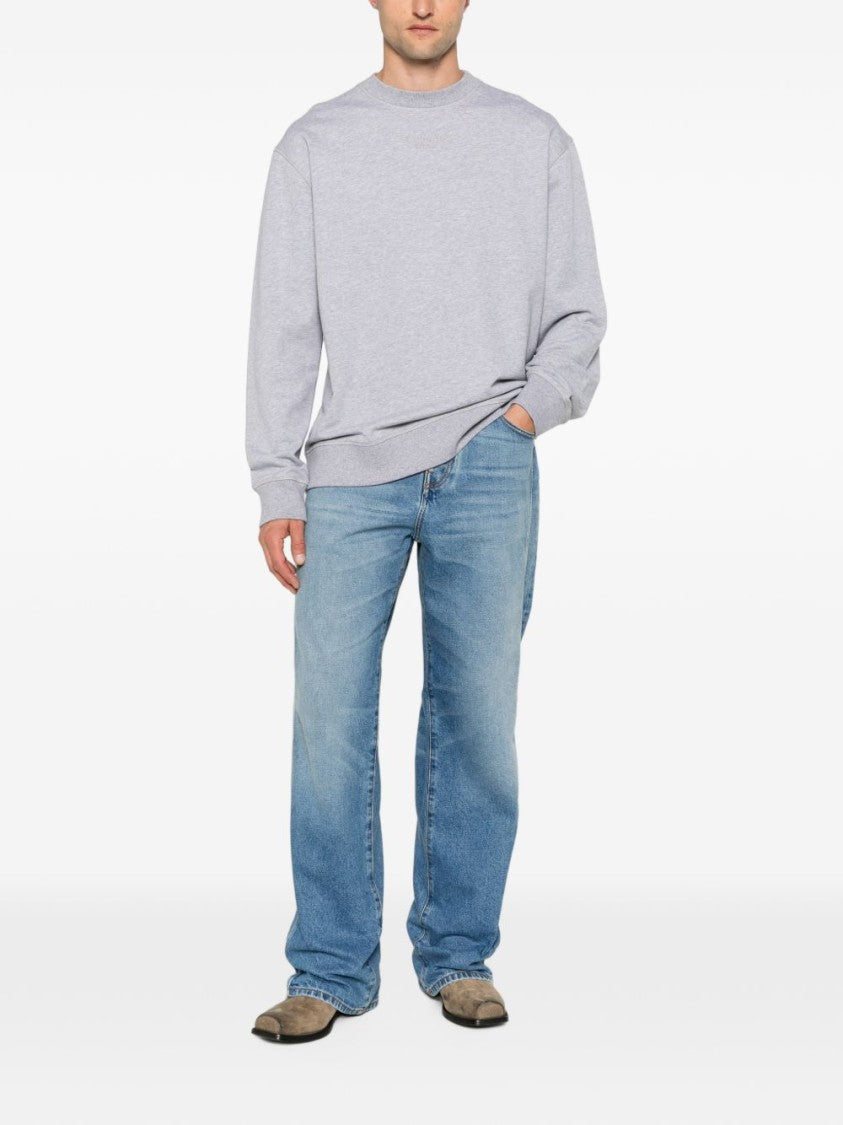 Balmain Grey Relaxed Fit Cotton Minimalist Logo Sweater