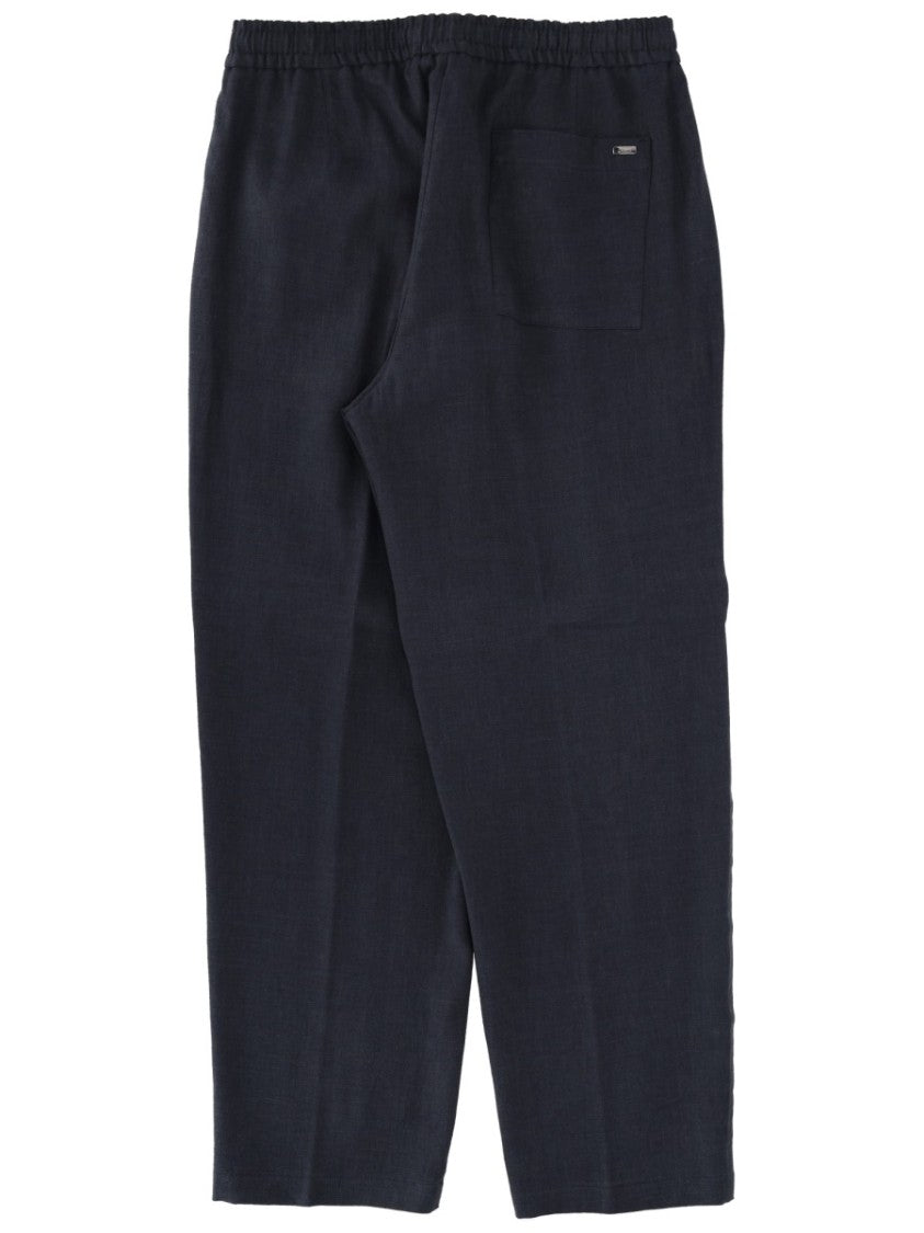 Herno Black Tapered Front Pleats Linen-Blend Formal Pants