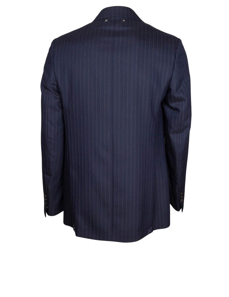 Golden Goose Blue Journey Double-Breasted Pinstriped Wool Jacket