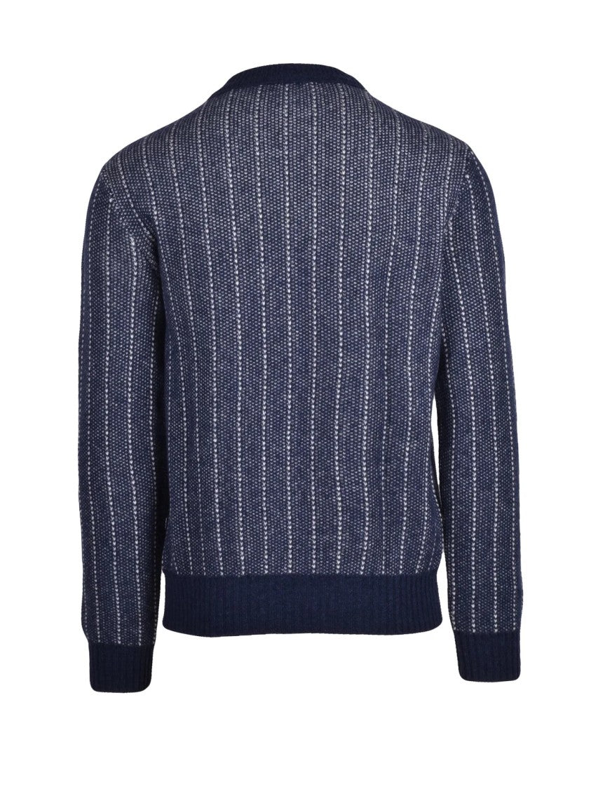 Wool & Co Crew Neck Sweater With Vertical Ribbed Detail