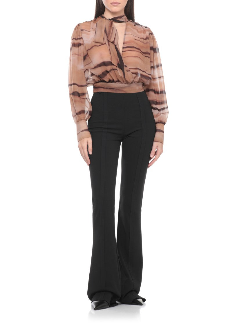 Elisabetta Franchi Black Metal Logo Straight-Leg Pants