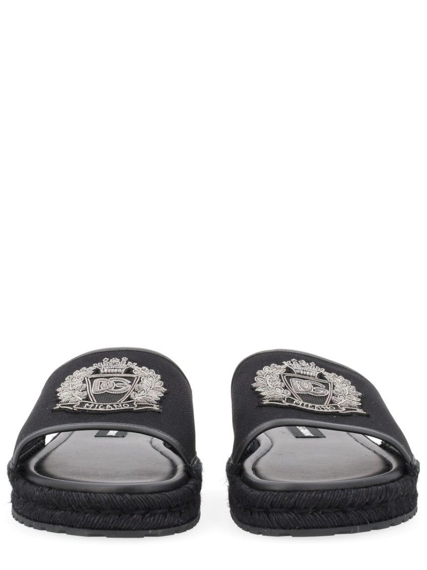 Dolce & Gabbana Embroidered Crest Slide Espadrille Flats
