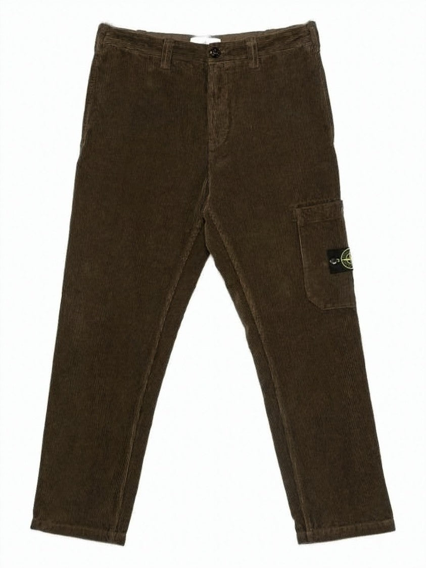 Stone Island Straight-Leg Corduroy Pants With Logo Badge Detail