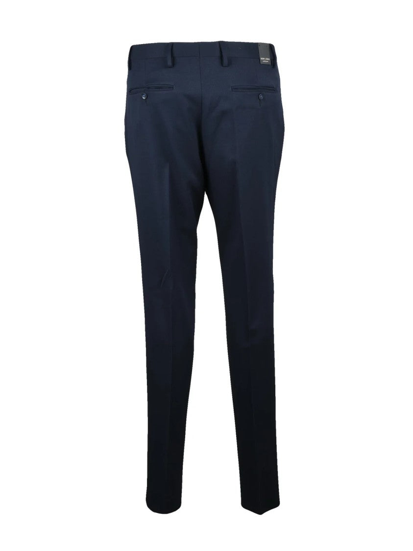 Berry & Brian Tailored Blue Stretch Trousers With Flat Front Design