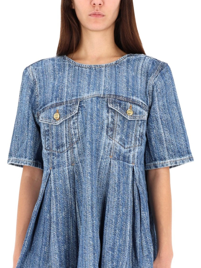 Ganni Flared Mini Denim Dress