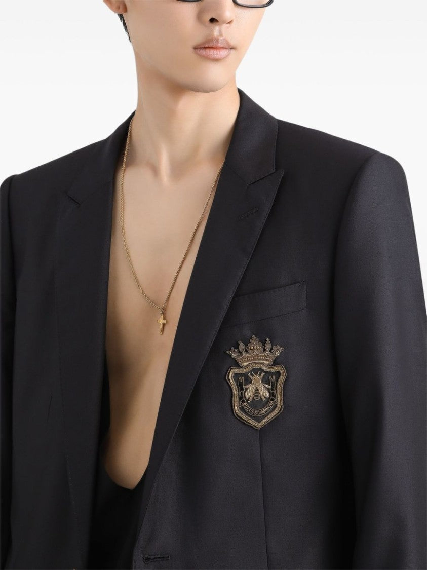 Dolce & Gabbana Tailored Blue Jacket With Gold-Tone Buttons And Decorative Emblem