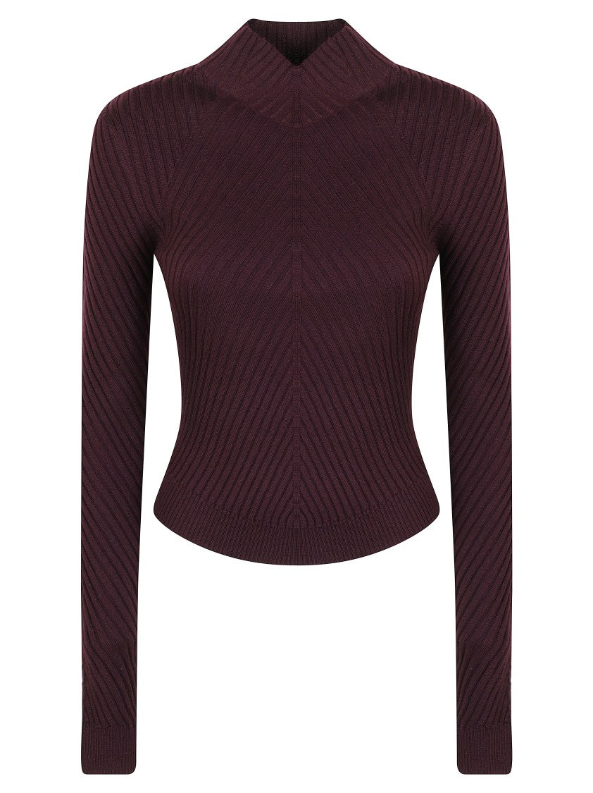Victoria Beckham Fitted Long-Sleeved Ribbed Knit Top With High Neckline