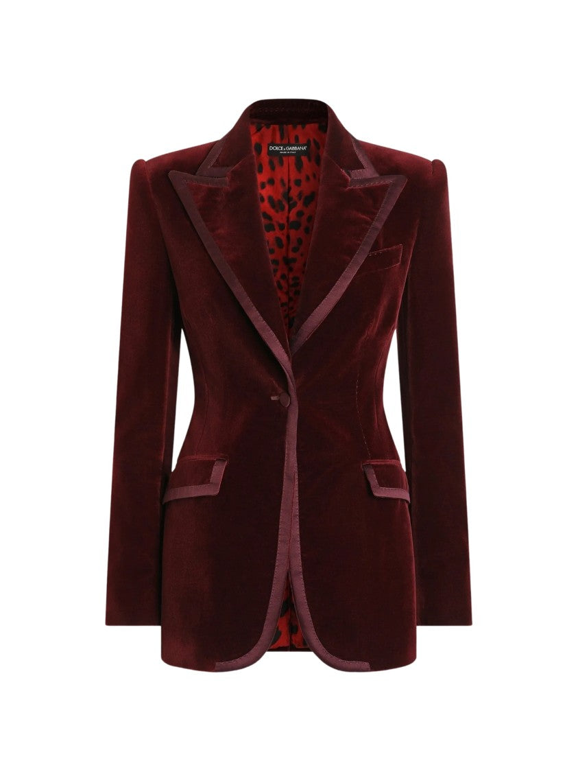 Dolce & Gabbana Turlington-Shaped Velvet Jacket With Peak Lapels And Contrasting Trims