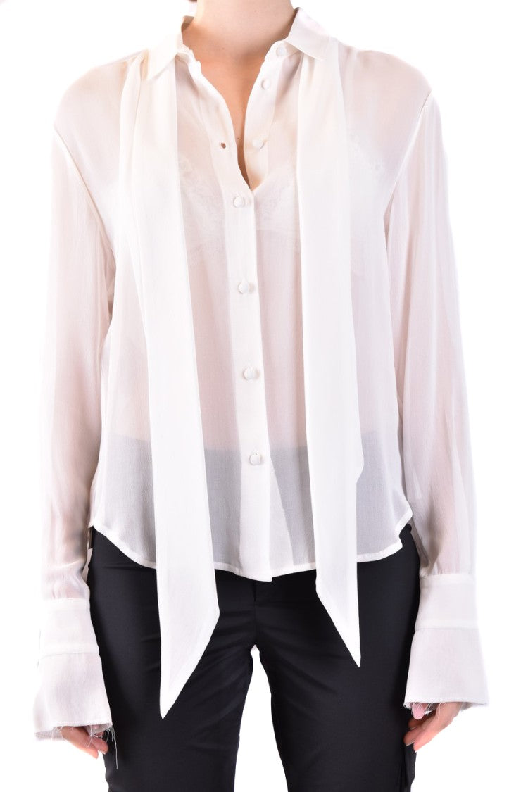 Philosophy Di Lorenzo Serafini Sheer White Shirt Collar Draped Scarf
